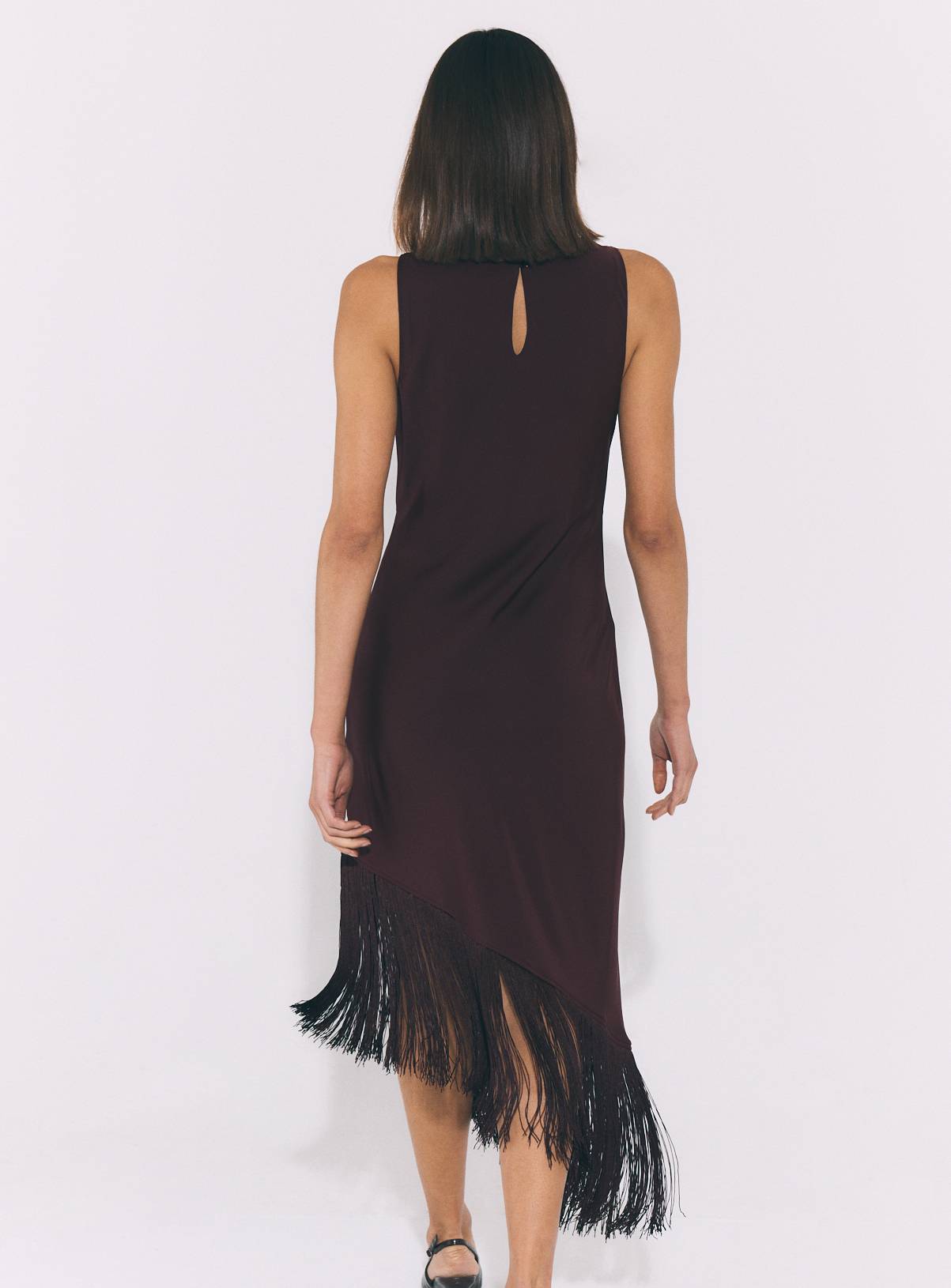 Dark Purple Satin Fringe Midi Dress 8 - Image 4